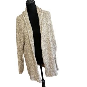 Angel of the North Marled Knit Shawl Collar Open Front Cardigan Beige Green XS